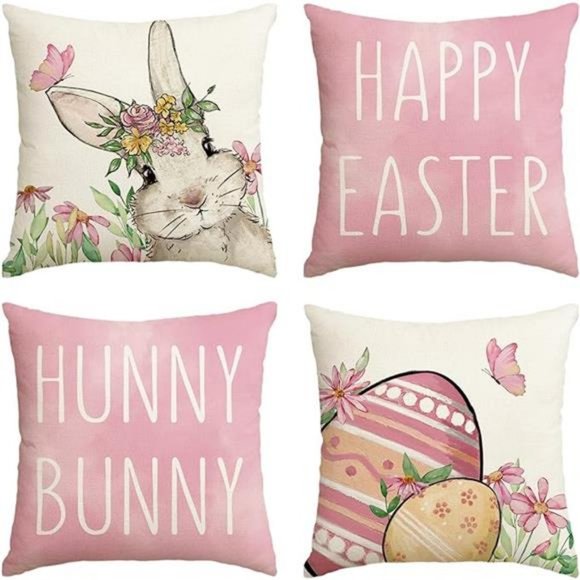 Easter Decorative Throw Pillow Covers Bunny Accent Cases Cottage Spring Decor - Picture 8 of 9